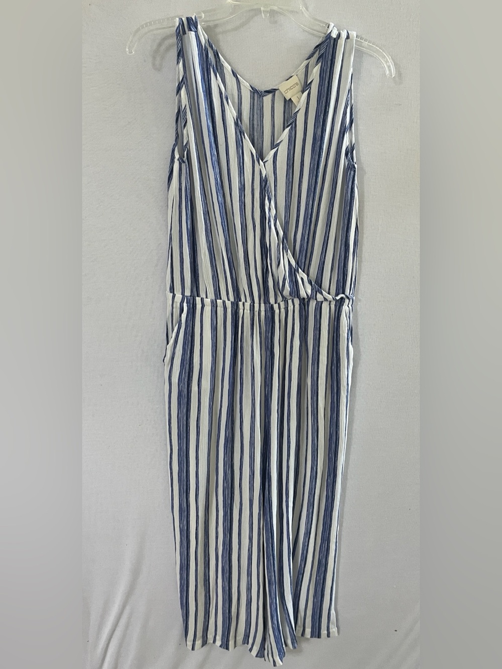 Chico's Striped Wide Leg Jumpsuit Blue White Size 1 (M 8/10)